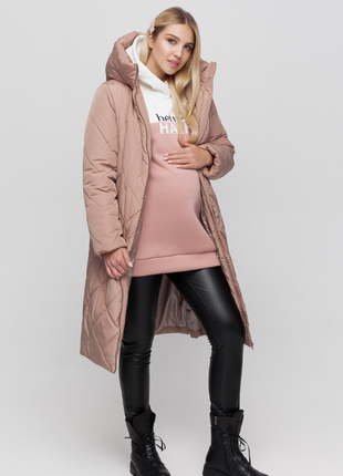 Зимнее пальто для беременных из плащевки с боковыми расширителями