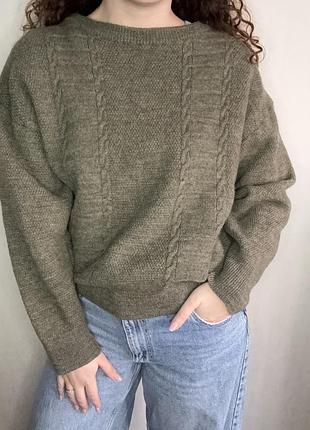 Вінтажна вовняна кофта оливкового кольору