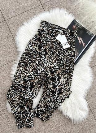 Нові леопардові штани з льону zara брюки лляні віскоза