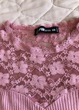 Рожевий лонгслів в рубчик 2