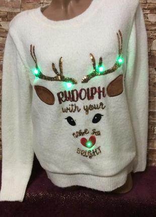 Свитер акриловый р.48-52 светиться олень оверсайз