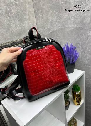 Женский стильный и качественный рюкзак сумка для девочек черная с красным рептилием.