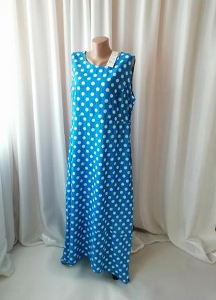 Довга пляжна сукня натуральний льон у горох