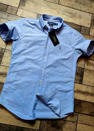 Мужское хлопковое элегантное  тениска polo ralph lauren в голубом размер s
