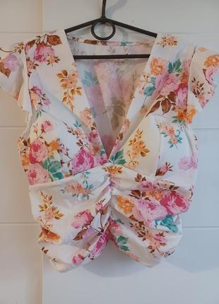 Блуза топ цветочный принт с чашками