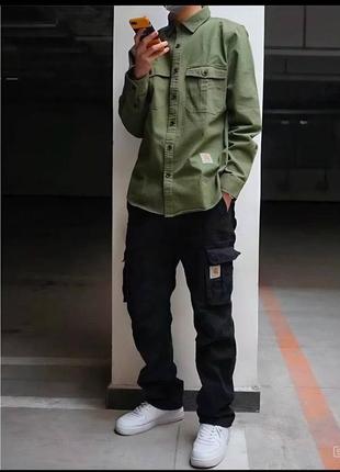 Брюки карго carhartt, черные, на утяжках, коттон