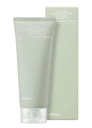 Очищающая пенка для проблемной кожи celimax ji woo gae cica bha acne foam cleansing, 150ml
