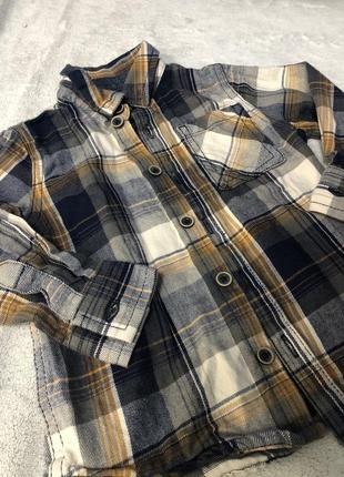 Теплая рубашка в клетку с динозавром на спине