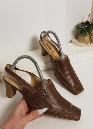 Роскошные шоколадные остроноси оригинальные босоножки мюли сабо португалия натуральная мягкая кожа gabor 39,5р