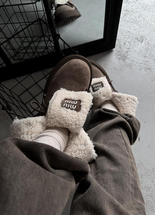 Черевики miu miu boots khaki (хутро назовні)