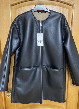 Новая шикарная длинная дубленка прямое пальто оверсайз 44-46 р zara