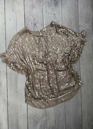 Шикарна ошатна блузка, футболка жіноча в паєтку від river island xs/s (34/36)