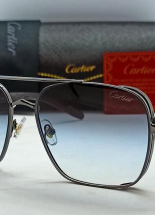 Cartier чоловічі сонцезахисні окуляри модні сіро блакитний градієнт в сріблястому металі