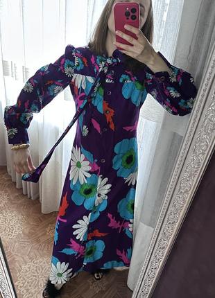 Уникальное винтажное платье- халат из 70х с потрясающим принтом🌼🌸🪻