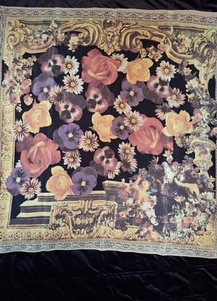 Редкий винтажный платок luciano soprano с фиалками розами и ангелами