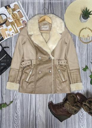 Бежевая дубленка на плюше river island #3579