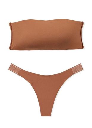 Комплект кофейный топ бандо, стринги оригинал victoria’s secret pink