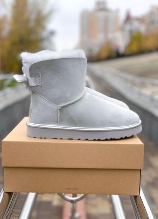 Зимние женские угги ugg mini bailey bow ii серые (мини бейли боу, уггі)