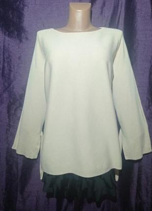 Джемпер бежевый свободного кроя, щипной трикотаж, рукава с завязками размер l xl недорого