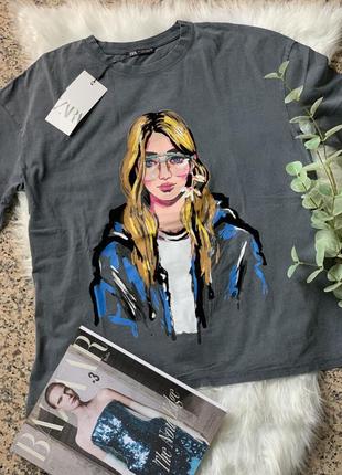 Zara принт девушка с бархатом 2025