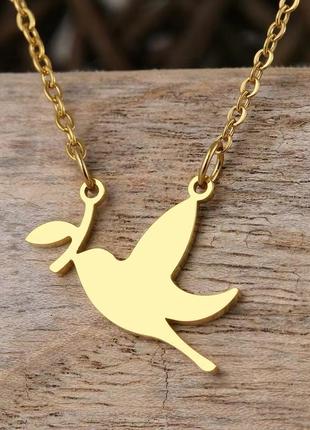 Цепочка с птичкой голубь ласточка горлица нержавеющая сталь