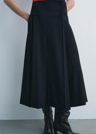 Zara размер s юбка миди шерсть плиссированная в складку черная