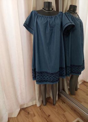 Джинсовое с вышивкой платье 👗 туника