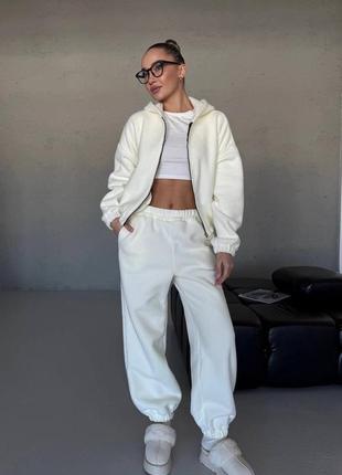 Теплый спортивный костюм с кофтой на молнии с капюшоном с брюками с манжетами на резинке