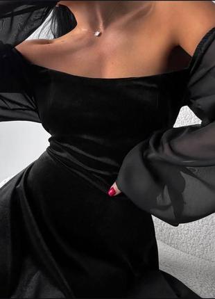 Черное платье велюр, платье черное