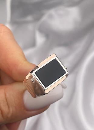 Оплата 100%🇺🇦кольцо срібло 925° золото 375° пластини, вставка ім.онікс, печатка перстень чоловіча мужское кольцо 0862.10