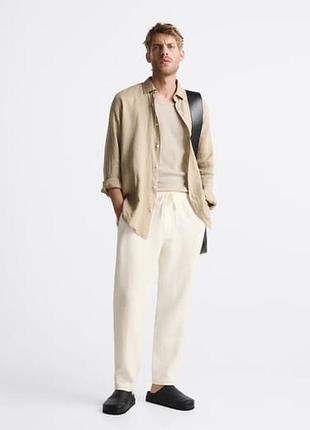 Белые коттоновые брюки zara carrot fit