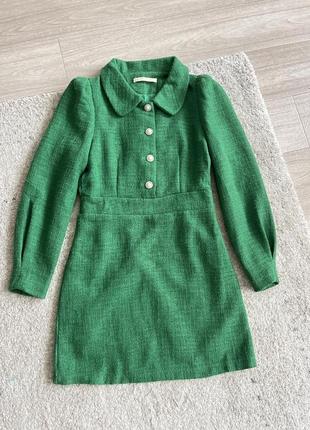 Твидовое зеленое платье s/m