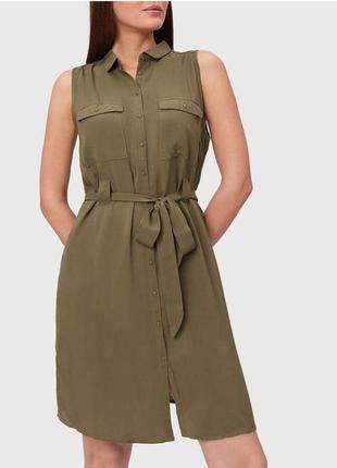 Платье на пуговицах, платье хаки, платье с пояском р м