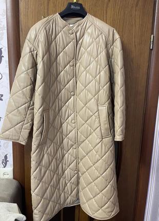 Пальто zara р. xs -s oversize эко кожа стеганое демисезонное
