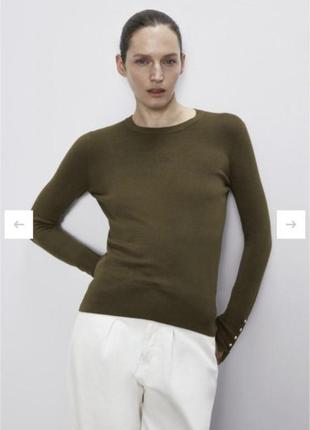 Zara віскозна кофтина джемпер оливкового кольору м