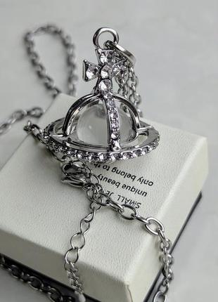 Кулон big saturn with white crystal vivienne westwood5 фото