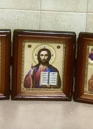 Икона тройная богородицы казанской, спасителя и николая чудотворца