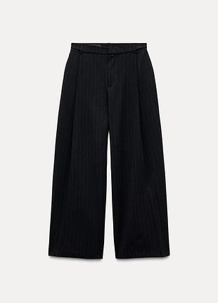 Фланелевые темно синие брюки в полоску zara