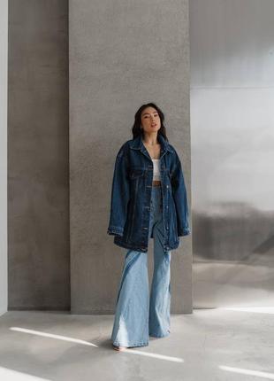 Джинсова куртка сорочка подовжена базова обʼємна 100% котон