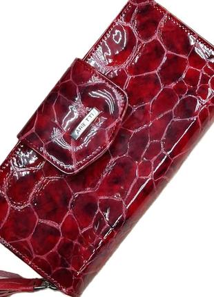 Женский кошелек кожаный красный лаковый вместительный  10*19*4 (турция)
