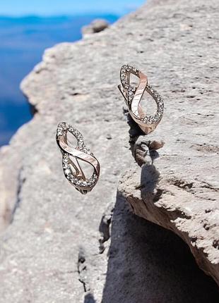 🛍 серьги серебро с золотом фианит белый