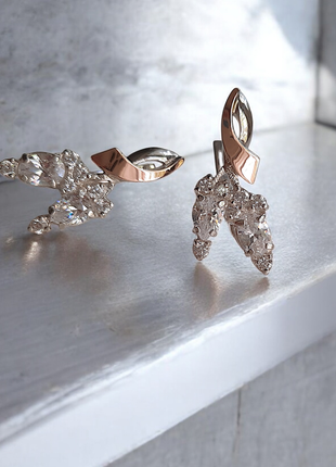 🛍 серьги серебро с золотом фианит белый