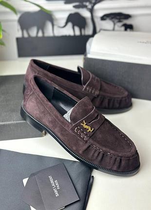 Туфли лоферы женские замшевые коричневые