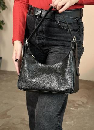 Сумка классическая женская кожаная черная высококачественная натуральная кожа флотар