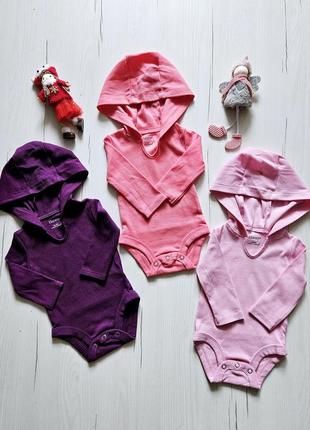 Боді дитячі 0-6місяців, hanes, 50-62см, боді з капюшоном, бодік для малюків, комплект боді, боді з довгим рукавом