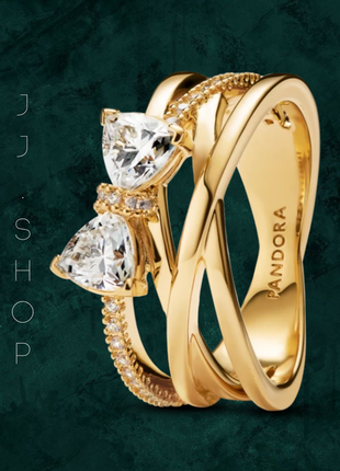 Срібна каблучка "іскристий бант" pandora  (пандора) 163511c01 з покриттям 14к золотом