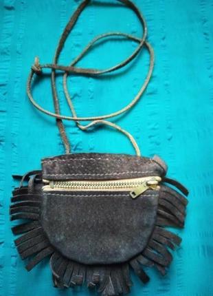 Кошелек маленький на шею  замшевый прошлый век винтаж