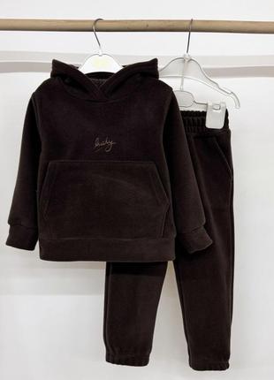 Костюм дитячий підлітковий спортивний теплий, худі-кенгуру, штани, шоколадний