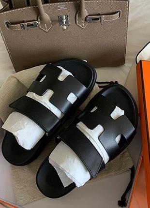 Тапки шлепанцы черные под hermes
