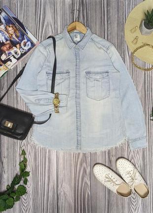 Джинсова блакитна сорочка з рваним та потертим ефектом на кнопках denim co